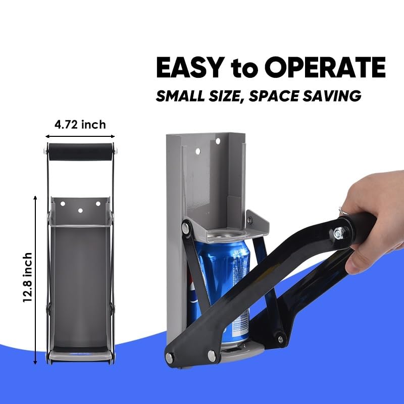 CG Wall-Mounted Metal Heavy Duty Can Crusher Eco-Friendly Kitchen Tool with Bottle Opener for Recycling 8/12/16oz Bottles