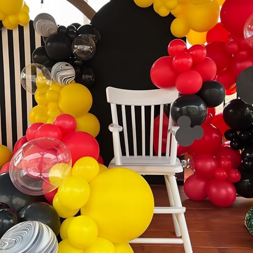 Image of 12Inch Red Yellow Black Balloons, Color Helium Party Balloon Yellow Red Black Latex Balloons with Cartoon Coffetti Balloon for Race Car Birthday Baby Shower Carnival Party Decorations