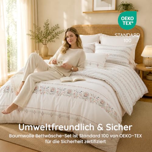 Lanqinglv Boho Bettwäsche 200x220 Baumwolle Blumen Weiß Bohemian – Ansicht 3