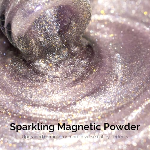 Image of MelodySusie Starry Cat Eye Gel Nail Polish, 0.5 Fl Oz Light Pink Glitter Holographic Magnetic Nail Polish with Magnet, UV Nail Polish for Nail Art Manicure Salon DIY at Home G1703