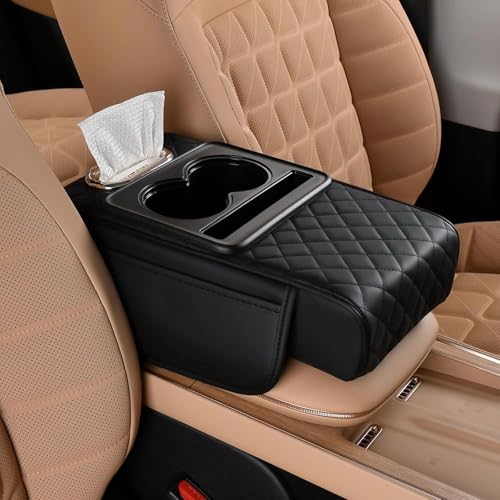 Image of 5 in 1 Center Console Cover with Cup Holder, Universal fit for All Car Armrest Cushion, Tissue Box Slot, Mobile Phone Storage Slot, Car Accessories Interior Organizers