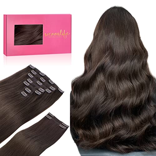 Light Dark Brown (2A) Clip in Hair Extensions (150g)