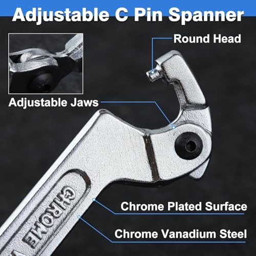 Image of AASONS Adjustable C Spanner Hook Wrench Tool Pin Wrench for Mechanical Equipments Vehicles Tighten Lock Nuts & Bearings, Round Head, 2 - 4 inch (51 to 121mm), Chrome-Vanadium Steel