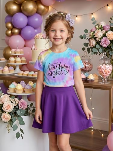 Image of YHHR Birthday Girl Shirt Tie Dye Girls Birthday Shirts 7-14 Year Kids Tops | Girls Birthday T Shirt, Cute B-Day Gifts Party Tops ,Birthday Outfits ,Letter Print Tees ,Graphic Short Sleeve Tee Tops