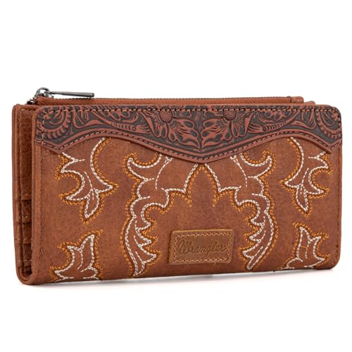Image of Wrangler Wristlet Wallets Western Wallet for Women Floral Tooled Womens Wallet Boot Stitch Purses