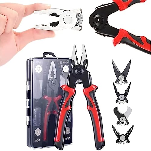 Image of inch5 Piece Pliers Tool Set with Linesman Pliers, Tin Snips, and Side Pliers - 5 in 1 Versatile Tool Kit - Change Attachments in Seconds! Patented Design - Perfect Home Repair and DIY Projects inch
