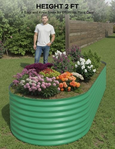 8x4x2ft Galvanized Raised Garden Bed - 24“ Tall Metal Planter Box for Vegetables, Flowers, Herbs, Rust-Resistant Outdoor Garden Box, Easy Assembly Raised Beds for Gardening, Green