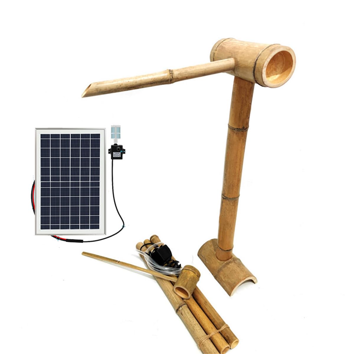Fuente Solar De Bambú Decorativa, Fuente De Agua De Jardín Zen De Bambú Feng Shui Con Bomba Y Panel Solar, Fuentes De Pie, Kit De Bomba De Agua Solar Diy, Para Interiores Y Exteriores, Un Color - 50