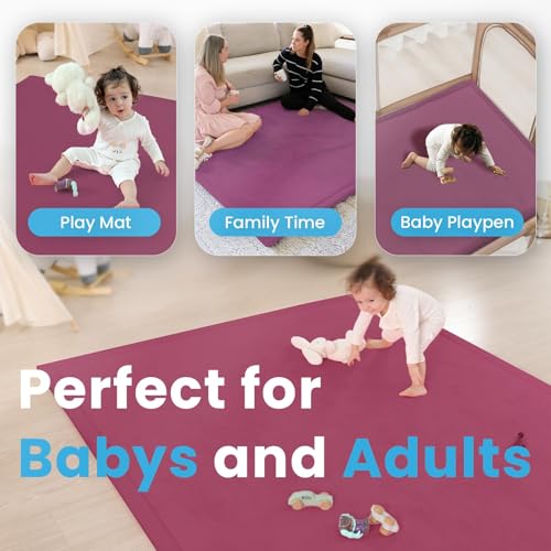 Image of 1.3 inch Thick Baby Play Mat for Floor Playpen, 50x50 Foam Tummy Time Mat, Padded Support Soft Plush Nursery Rug for Infant Kids Toddler Crawling Kick Activity (Burgundy)
