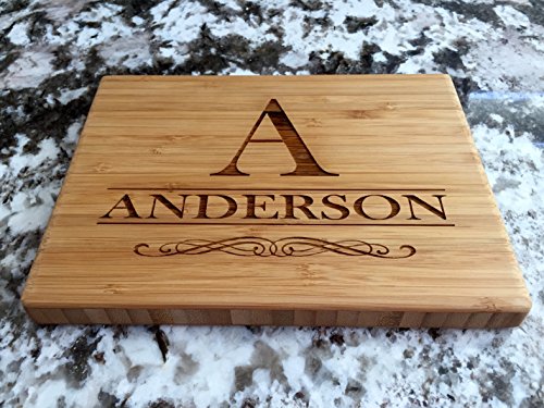 Qualtry - Personalized Mini Wood Cutting Boards - Perfect Gifts For Weddings, Bridal Showers, and Housewarmings - (6 x 8 Single Tone Bamboo Rectangular, Anderson Design)