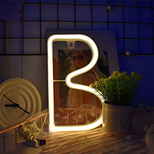 Image of ENUOLI Warm White Neon Letter Sign LED Alphabet Words Neon Lights(B) | Battery /USB Operated Wall Art Lights Wall Decor Light up Words for Wedding Birthday Party Christmas Home Bar Decoration