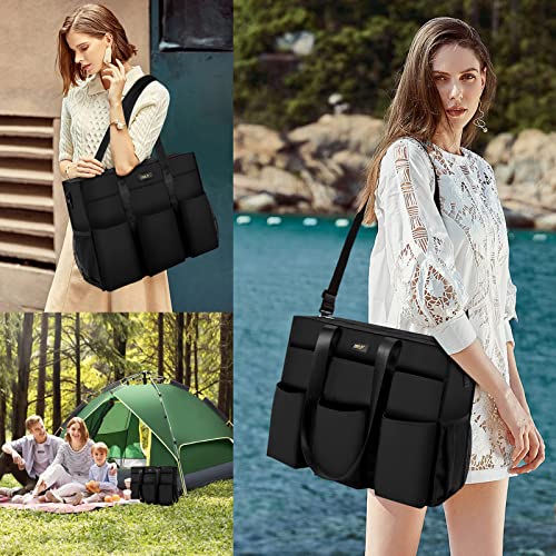 Image of IBFUN Utility Tote Bag with 24 Pockets, Large Teacher Tote for Women with Laptop Compartment, Travel Tote Bag with Zip Top