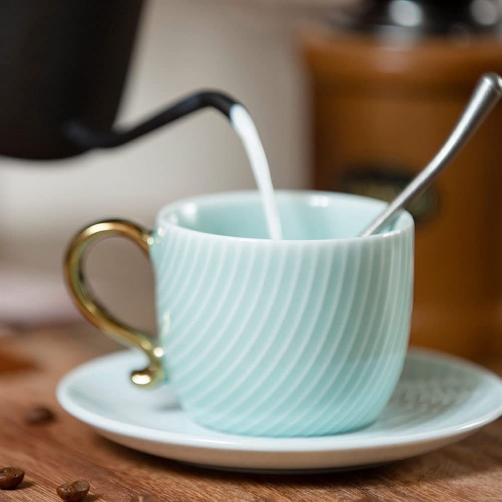 Ceramiczny zestaw kubków do kawy i spodków, 150 ml, gładkie kubki do cappuccino, filiżanki do herbaty z uchwytem, kubek śniadaniowy, szklanki do smoothie, szklanki do picia gorących napojów