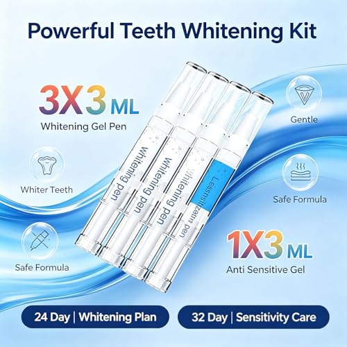 Image of RVEYi Teeth Whitening Kit for Sensitive Teeth with LED Light, 35% Carbamide Peroxide Gel Syringes and Remineralizing Gel, Blue