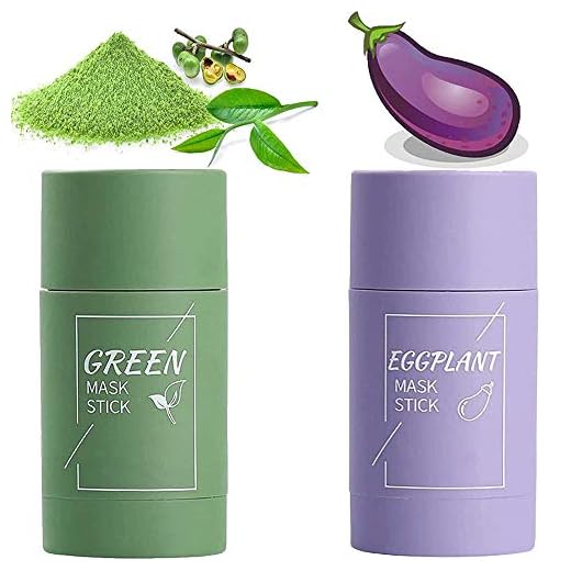 2PCS Green Tea/Eggplant Purifying Clay Stick Mask Oil Control Anti-Acne, Moisturizes and Controls the Oil, Improves Texture of Skin (2x Green Mask)