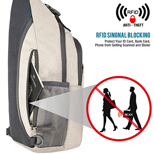 Image of G4Free Sling Bag for Men Women, RFID Blocking Crossbody Bag, Daily, Travel | Durable Polyester Fabric, 10L, Perfect for work, shopping, weekend outings, Hiking, Reversible Shoulder Strap, (Beige)