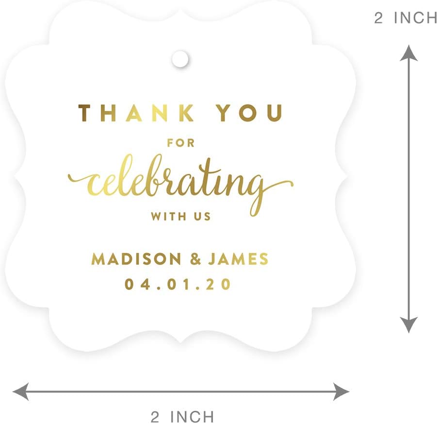 Andaz Press Personalized Fancy Frame Square Wedding Gift Tags, Metallic Gold Ink, Thank You for Celebrating with US, 24-Pack, Custom Made Any Name, Gold Stationery : Health & Household