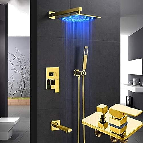 Mitigeur 3 voies or avec tête de douche lumineuse LED hydrodynamique