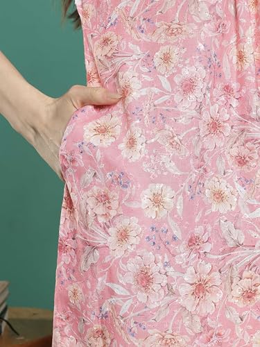 Image of 9shines Label Stylish Chikankari Cotton Nighty Maxi for Women | Full Length Nightgown | Nightdress with Pocket | Embroidery Nighty | Soft Comfortable Cotton Nightwear (1545)