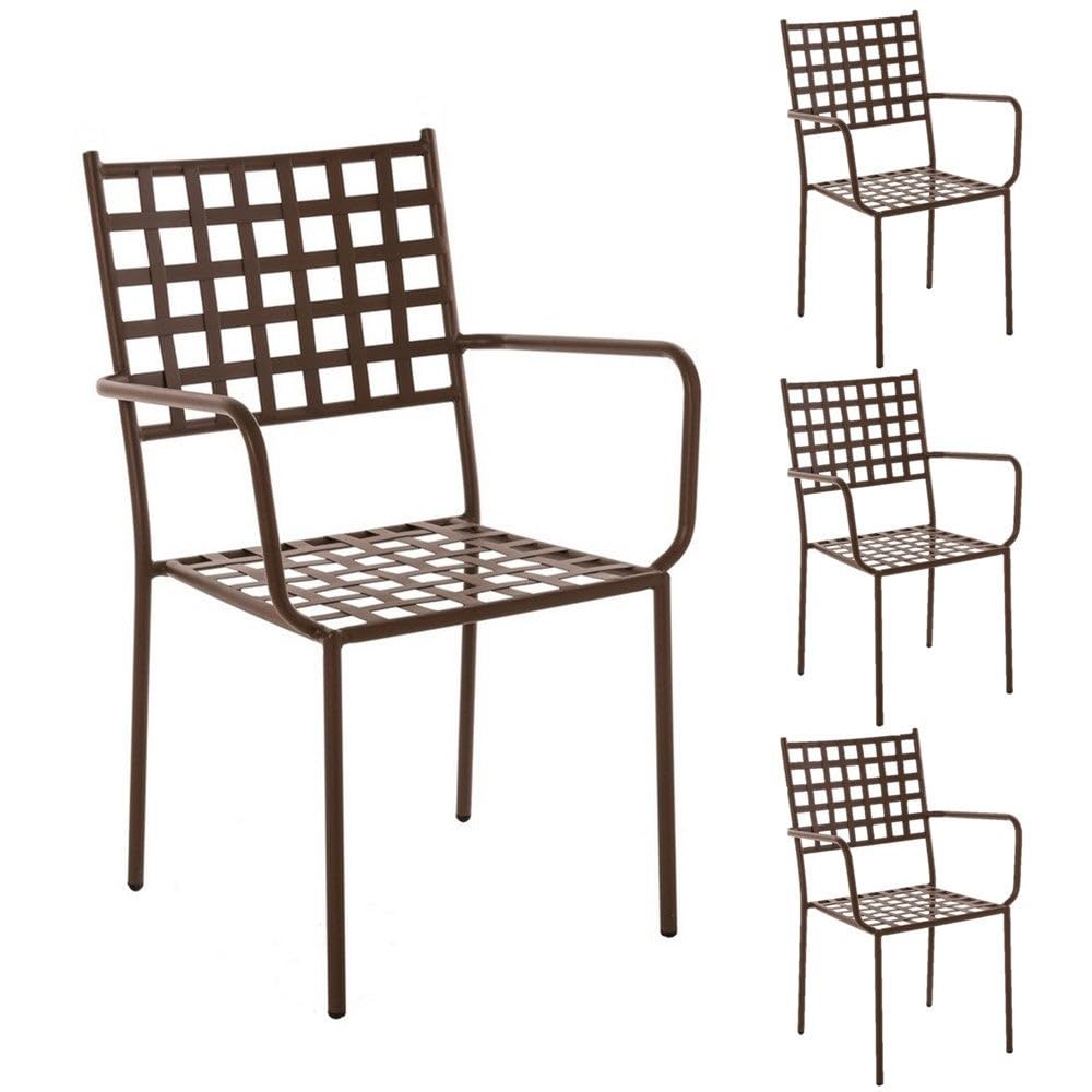 Silla de jardín Cartago de exterior marrón óxido 56x61x90 cm pack de 4 para terraza