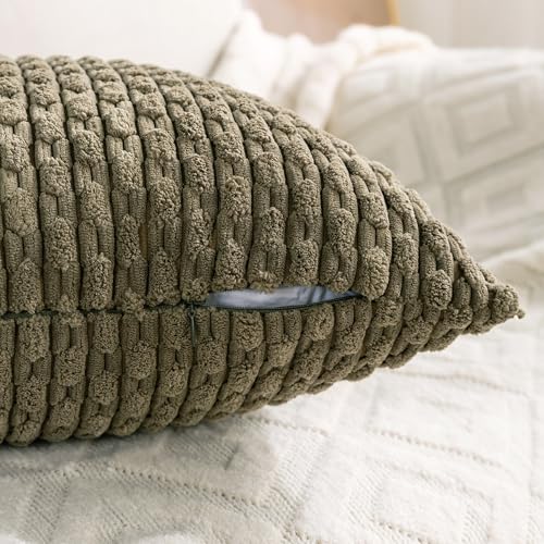 Set of 4 Olive Green Decorative Throw Pillow Covers 18x18 Inch Corduroy Pillow Covers for Bed Couch Sofa Living Room Soft Square Cushion Cases