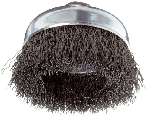 Image of Weiler 36036 Vortec Pro 4 inch Crimped Wire Cup Brush, .020 inch Steel Fill, 5 /8 inch-11 UNC Nut, Made in the USA