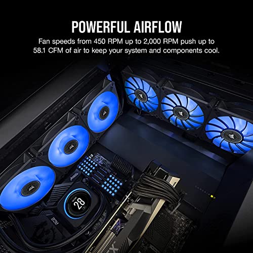Image of CORSAIR ML120 LED Elite, 120mm Magnetic Levitation Blue LED Fan with AirGuide, Single Pack, Black