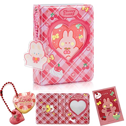 Livre de Support de Carte Photo D'album de Kpop de 3 Pouces,Amour Coeur Creux Kpop Photocard Binder Id Holder 40 Slots,Collect Book Kpop Avec Pendentif Ours et Gâteau Cover