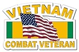 Military Vet Shop Magnet US Army Vietnam Combat Veteran with American Flag and Ribbon Vinyl Magnet Car Fridge Locker Metal Decal 3.8'