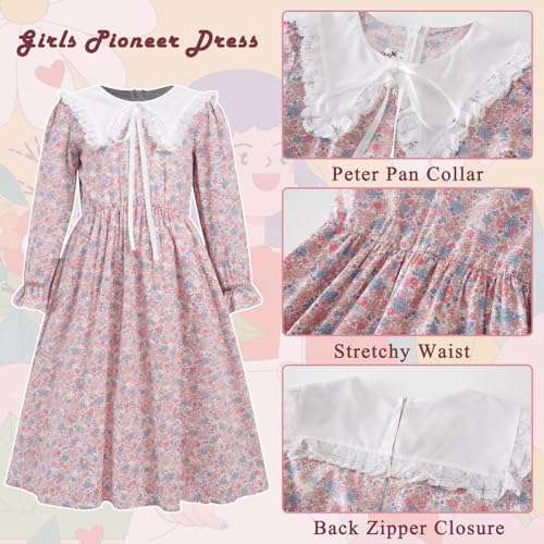 Disfraz colonial floral para niña con delantal y cofia miniatura 5