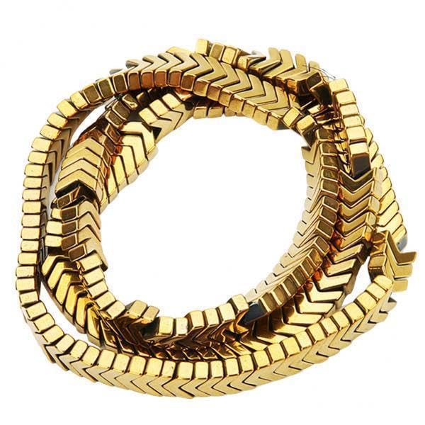 SNAPPSY 2x1 Strand Hematite V Shape Loose Beads Bracelets Necklace DIY Making Gold-image-29