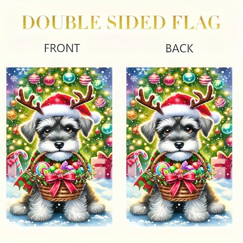 Image of BlissYard Christmas Garden Flag 12x18 Inch Schnauzer Plaid Yard Decor | Double sided polyester, schnauzer with plaid accents design, dog lover decor for Christmas porch and yard
