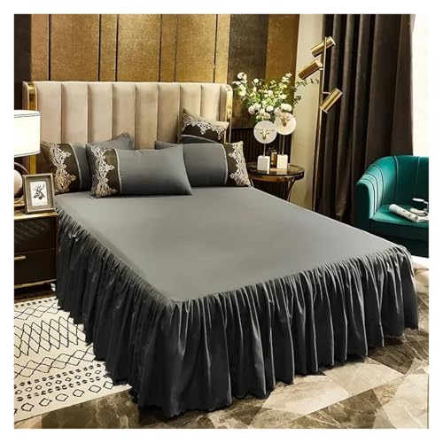 1 Pieza de Falda de Cama de Color sólido con Volantes, Funda de Cama for Dormitorio, Funda de colchón Antideslizante, sábana/Colcha(Grey,1PC 150cmx 200cm)