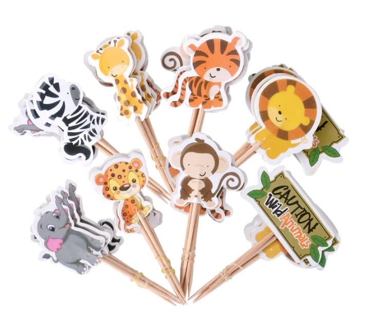 Firefly Animal 24 Nakładki na babeczki Zwierzę Zoo Safari Baby Shower Dekoracje Impreza Ciasto Dekorowanie Materiały Pierwsze Urodziny Dekoracje Dzieci Pieczenie Materiały