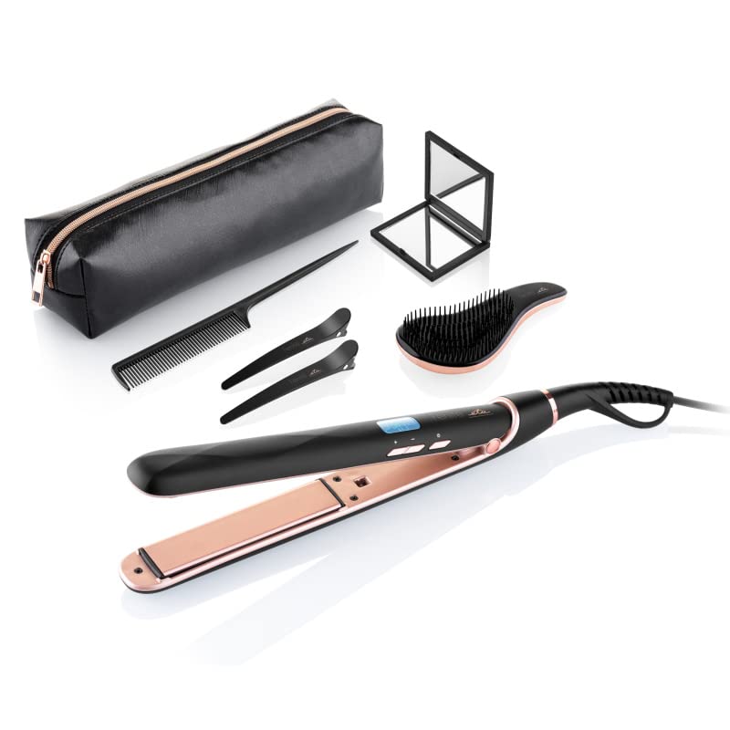 ETA Fer à lisser Fenite I Coffret cadeau I Plaques en céramique I Écran LCD I Brosse à cheveux, peigne, pinces à cheveux et étui inclus I Lisseur à...
