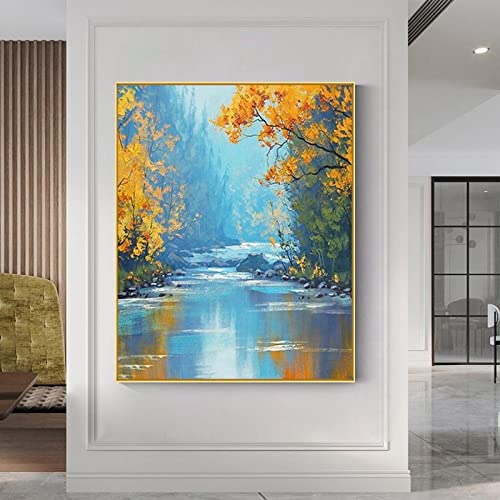 Peinture à l'huile grand arbre bleu pour habiller un grand mur vide de salon ou de villa