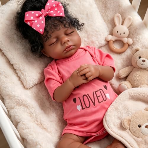 Muñeca bebé realista Afroamericana de 18 pulgadas miniatura 1