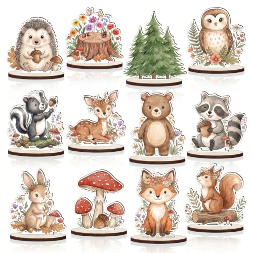 Image of Woodland Baby Shower Decorations 12Pcs Wood Centerpieces for Table Decor | Sturdy 3mm Wood Woodland Animals Baby Shower Decorations, Stable Table Centerpieces for Forest Theme Birthday Party Decor