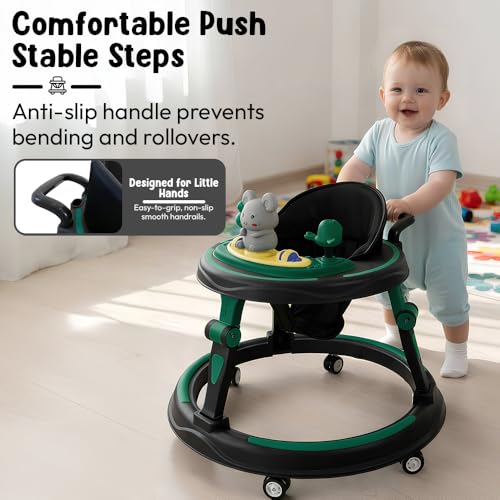 Image of StarAndDaisy Baby Walkers for 6-18 Month Baby boy 360 Walker for Kids for 6 to 18 Months with RGB Light, 7 Level Height Adjustment, Baby Walker with Switchable Food & Musical Toy Tray -Green Black