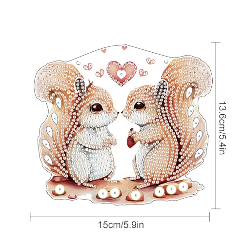 Image of AiYuanzsh Diamond Painting Kits Hanging Decoration, Adults Beginners 5D Diamond Art Painting Love Couple Squirrels, DIY Special Shape Diamond Craft Wall Garden Decoration Valentine's Day Gifts