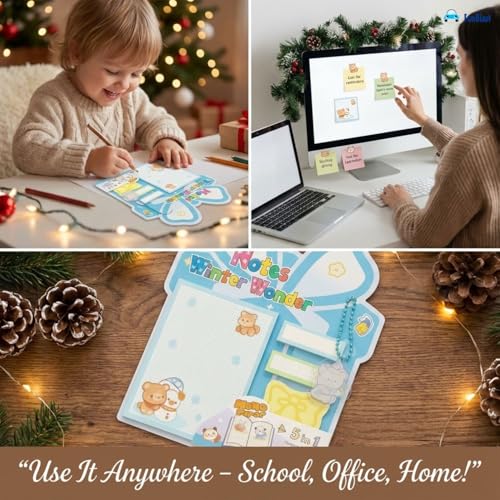 Image of FunBlast Christmas Sticky Notes - Cute Merry Christmas Memo Pad, Kawaii Sticky Note for Kids & Girls, Self Adhesive Notes and Bookmark, Stationery Gift for School, Office & Personal Use (Blue)
