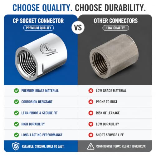Image of KINIK CP Brass Socket Connector 1 /2 Inch x 1 /2 Inch Chrome Plated Pipe Fitting Adapter Heavy Duty Leak Proof Rust Resistant Coupling for Bathroom Kitchen Plumbing Water Pipe Connector Use Durable