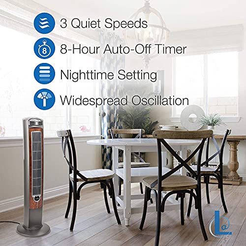 Lasko Oscillating Tower Fan with Remote - Quiet Standing Fan for Bedroom, Office, and Home - 3 Speeds - Powerful Cooling Air - T42954 - 42" Tall – Gray/Woodgrain - image 8