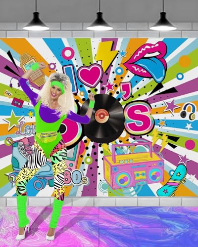 BIQIQI 80s Costume Outfits Accessories Set for Girls, 80s Fancy Dress For Women, 1980s Fancy Dress Party Kits with Headband Earring Leg Warmers Headband for 1980 Retro Parties Hen Do Parties Ladies