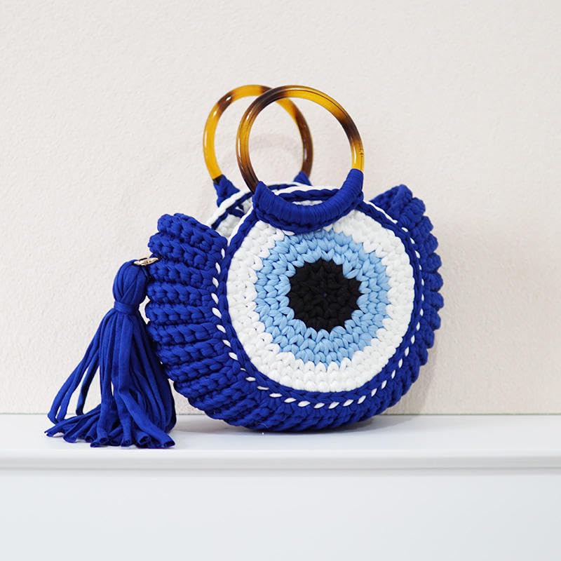 Bolso Hobo tejido a mano para mujer azul miniatura 2