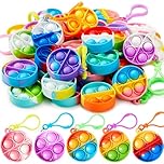 JOYIN 30 PCS Party Bag Fillers for Kids, Round Pop Fidget Kerings Mini Fidget Toys for Kids, Poppet Fidget Toy Stress Relief Squeeze Keychain Toys, Party Favors Gifts for Boys and Girls