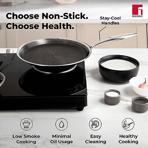 Image of Bergner Hitech Prism TriPly Stainless Steel 30 cm Tawa, Non Stick Tawa for Roti /Dosa /Chapati, Induction Bottom and Gas Ready, Metal Spatula Friendly