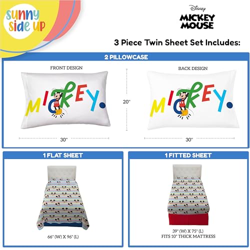 Image of Sunny Side Up Disney Mickey Mouse Twin Sheet Set - 3 Piece Kids Bedding Set Includes Pillow Cover - Super Soft Microfiber Sheets