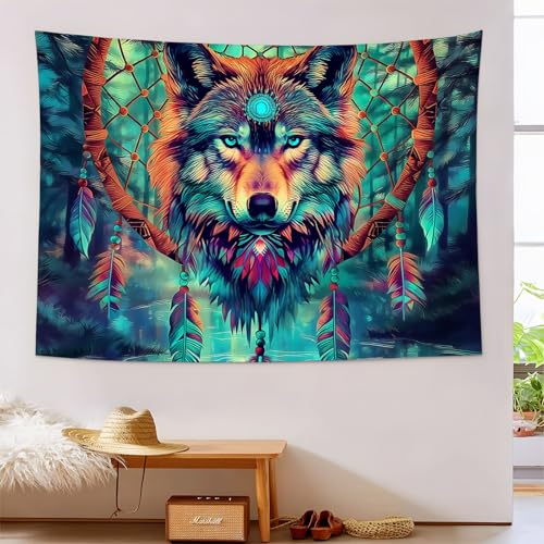 Tapiz de pared turquesa de animales bohemios: ropa de cama y manta decorativa de 150x200cm
