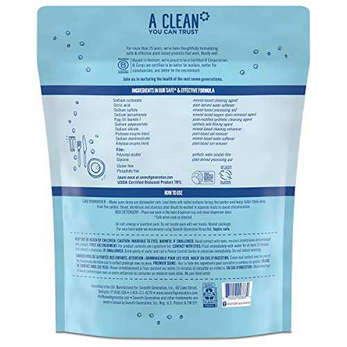 Image of Seventh Generation Dishwasher Detergent Packs, Free & Clear, 45 count